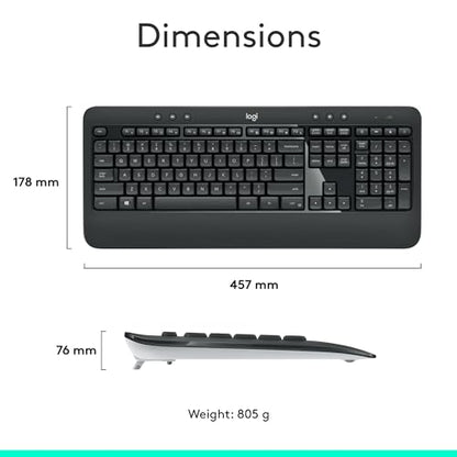 Logitech MK540 Advanced Wireless Keyboard and Mouse Combo for Windows, 2.4 GHz Unifying USB-Receiver, Multimedia Hotkeys, 3-Year Battery Life, for PC, Laptop