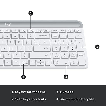 Logitech MK470 Slim Wireless Keyboard and Mouse Combo - Modern Compact Layout, Ultra Quiet, 2.4 GHz USB Receiver, Plug n' Play Connectivity, Compatible with Windows - Off White