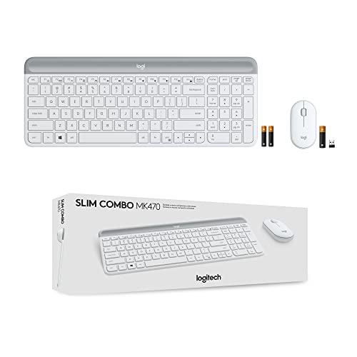 Logitech MK470 Slim Wireless Keyboard and Mouse Combo - Modern Compact Layout, Ultra Quiet, 2.4 GHz USB Receiver, Plug n' Play Connectivity, Compatible with Windows - Off White