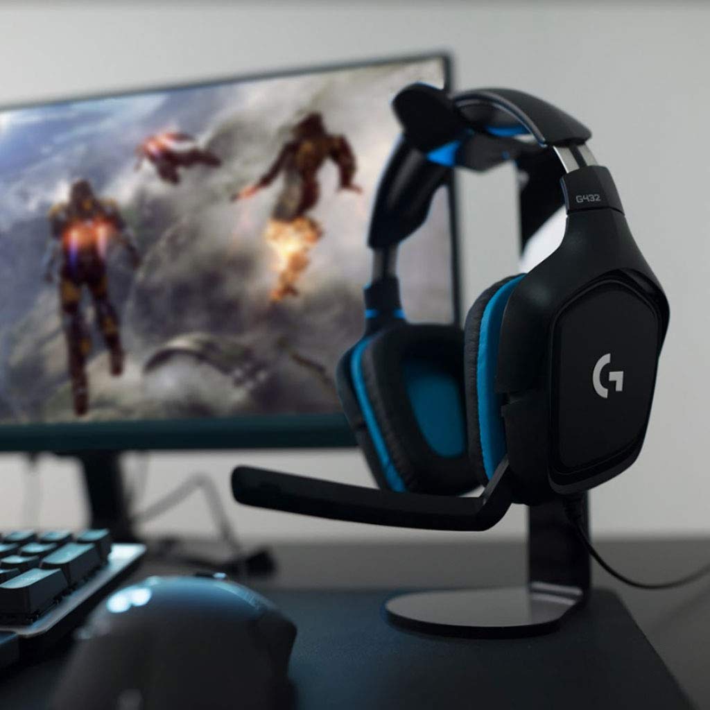 Logitech G432 Wired Gaming Headset, 7.1 Surround Sound, DTS Headphone:X 2.0, Flip-to-Mute Mic, PC (Leatherette) Black/Blue, 7.2 x 3.2 x 6.8 inches