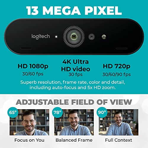 Logitech Brio 4K HD Webcam [Latest Version] with Microphone for Desktop with Y&R Tripod & Universal Mount -Logitech Webcam USB Computer Camera -Ultra Pro Wide Angle Webcam Streaming for Meetings