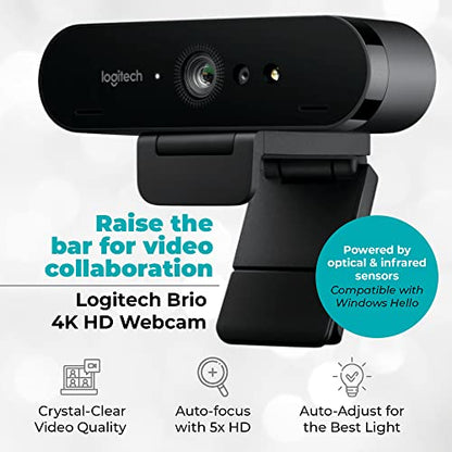 Logitech Brio 4K HD Webcam [Latest Version] with Microphone for Desktop with Y&R Tripod & Universal Mount -Logitech Webcam USB Computer Camera -Ultra Pro Wide Angle Webcam Streaming for Meetings