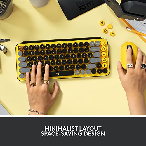 Logitech POP Keys Mechanical Wireless Keyboard with Customizable Emoji , Durable Compact Design, Bluetooth or USB Connectivity, Multi-Device, OS Compatible - Blast Yellow