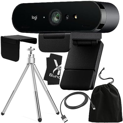 Logitech Brio 4K HD Webcam [Latest Version] with Microphone for Desktop with Y&R Tripod & Universal Mount -Logitech Webcam USB Computer Camera -Ultra Pro Wide Angle Webcam Streaming for Meetings