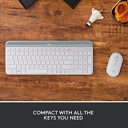 Logitech MK470 Slim Wireless Keyboard and Mouse Combo - Modern Compact Layout, Ultra Quiet, 2.4 GHz USB Receiver, Plug n' Play Connectivity, Compatible with Windows - Off White