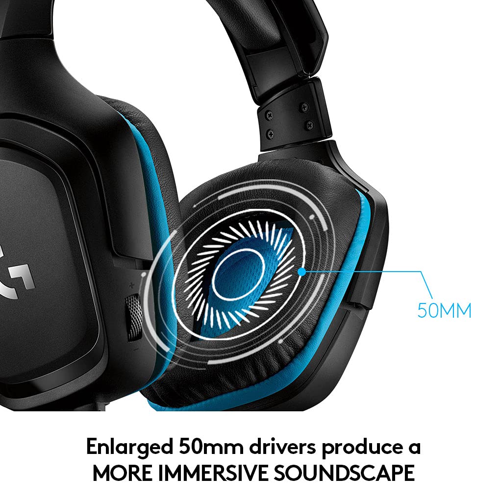 Logitech G432 Wired Gaming Headset, 7.1 Surround Sound, DTS Headphone:X 2.0, Flip-to-Mute Mic, PC (Leatherette) Black/Blue, 7.2 x 3.2 x 6.8 inches