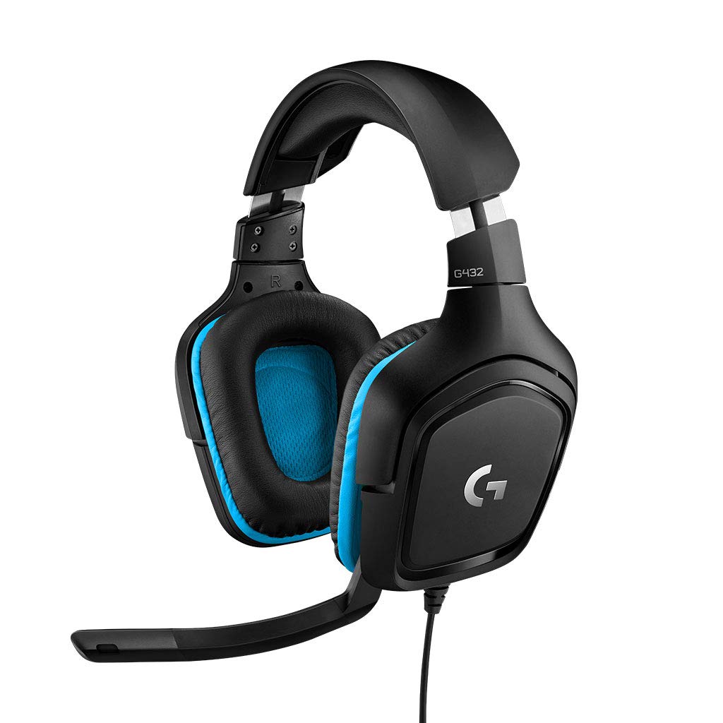 Logitech G432 Wired Gaming Headset, 7.1 Surround Sound, DTS Headphone:X 2.0, Flip-to-Mute Mic, PC (Leatherette) Black/Blue, 7.2 x 3.2 x 6.8 inches