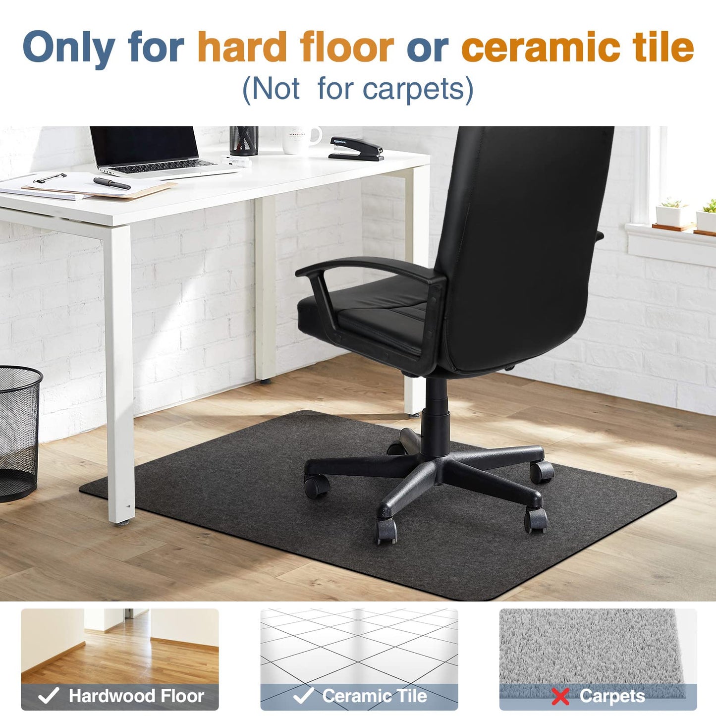 Office Chair Mat for Hardwood Floor, 55"x35" Computer Chair Mat, Desk Chair Mat, Large Anti-Slip Floor Protector for Home Office Black