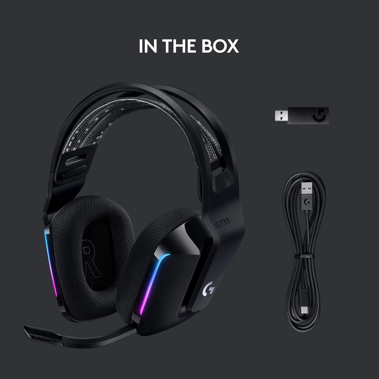 Logitech G733 Lightspeed Wireless Gaming Headset with Suspension Headband, Lightsync RGB, Blue VO!CE mic technology and PRO-G audio drivers - Black