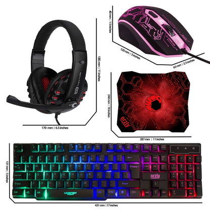 Gaming Keyboard and Mouse and Mouse pad and Gaming Headset, Wired LED RGB Backlight Bundle for PC Gamers and Xbox and PS4 Users - 4 in 1 Edition Hornet RX-250