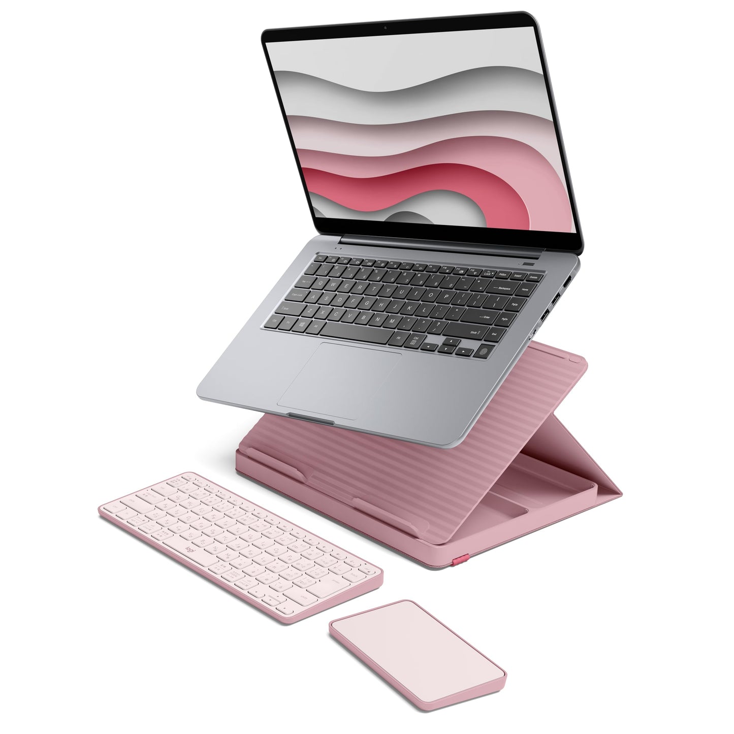 Logitech Casa Pop Up Desk Work From Home Kit with Laptop Stand, Wireless Keyboard & Touchpad, Bluetooth, USB C Charging, for Laptop/MacBook (10” to 17”) - Windows, macOS, ChromeOS - Bohemian Blush