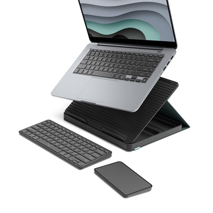 Logitech Casa Pop Up Desk Kit with Laptop Stand, Wireless Keyboard & Touchpad, Bluetooth, USB C Charging, for Laptop/MacBook (10” to 17”) - Windows, macOS, ChromeOS - Classic Chic, Green / Black