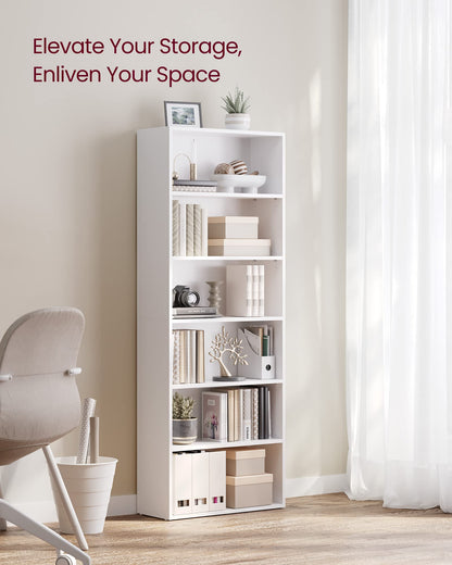 Bookshelf, 23.6 Inches Wide, 6-Tier Open Bookcase with Adjustable Storage Shelves, Floor Standing Unit, Cloud White
