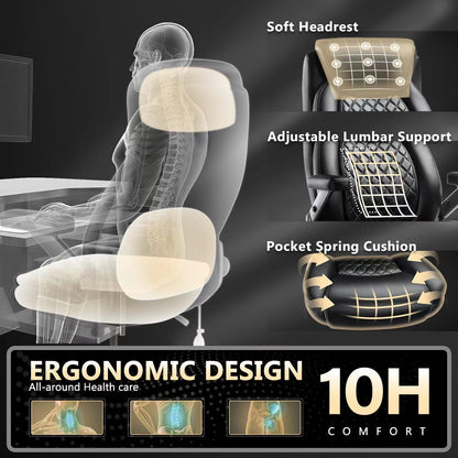 600LBS Large Heavy Duty Office Chair with 5D Flip Arms, Big and Tall Office Chair with Pocket Spring Cushion, Extra Wide Office Chair with Adjustable Lumbar Support,Dual Rubber Wheel