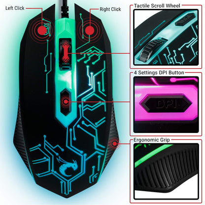 Gaming Keyboard and Mouse and Mouse pad and Gaming Headset, Wired LED RGB Backlight Bundle for PC Gamers and Xbox and PS4 Users - 4 in 1 Edition Hornet RX-250