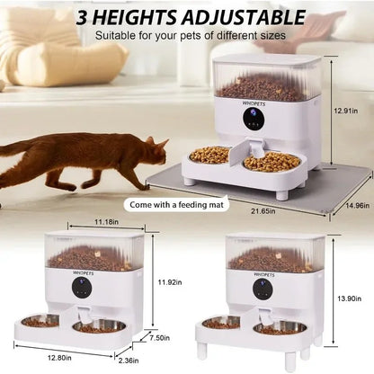 Automatic Cat Feeders, WHDPETS WiFi Cat Food Dispenser with 1080P Camera for 2 Cats & Dogs, 5L Pet Feeder with Feeding Mat