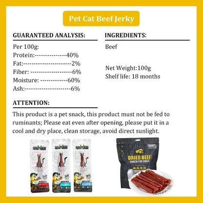 Cat Snacks Beef Jerky 100g Taurine Omega Balanced Delicious Healthy Kittens Sharpening Teeth Beef Strips Nutrition Pet Food