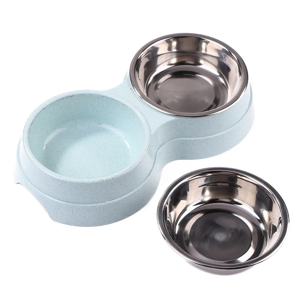 Dogs Double Pet Food Bowl Puppy Cats Dish Feeder Stainless Steel Drinking Water Bite Resistant Feeding Drinkware Dog Accessories