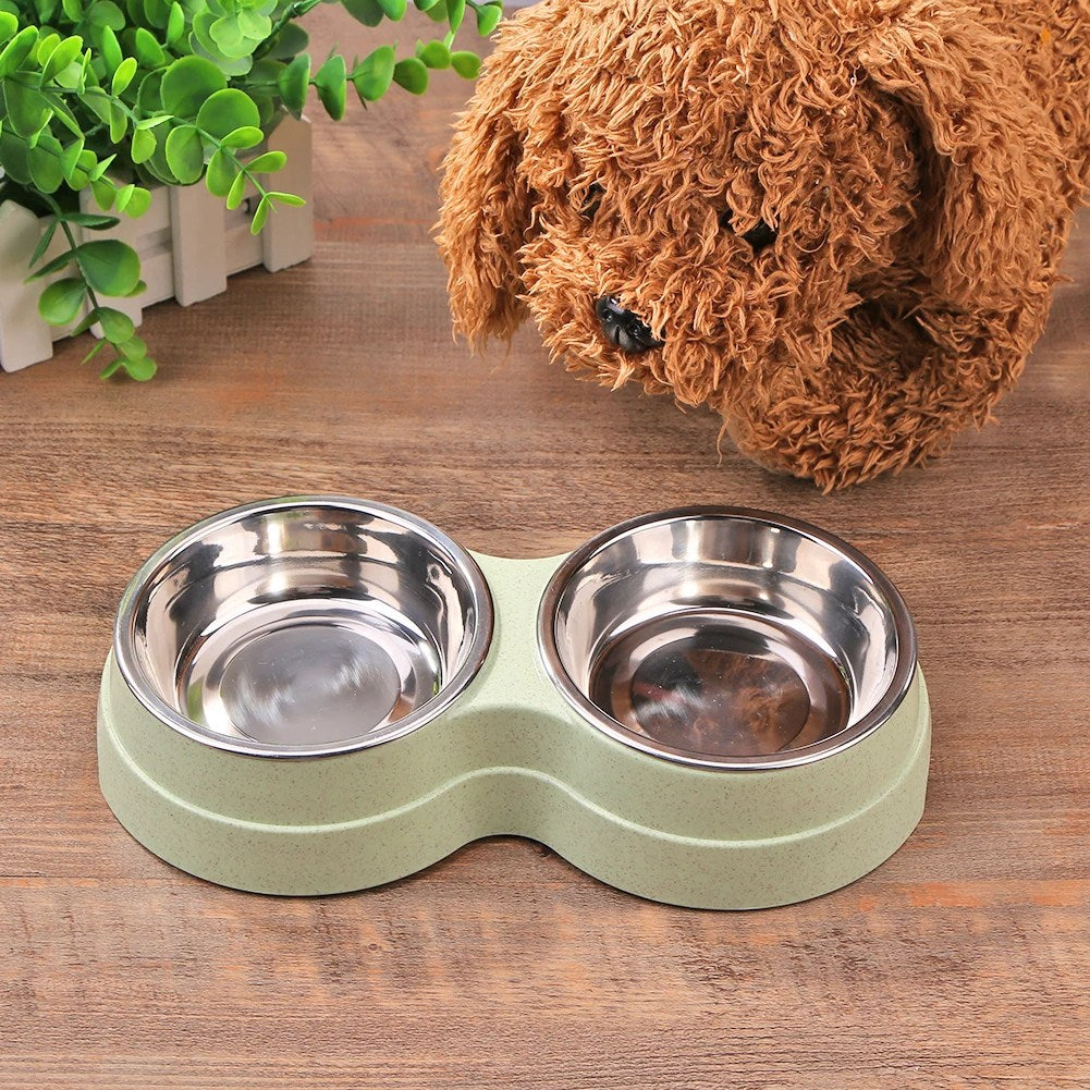 Dogs Double Pet Food Bowl Puppy Cats Dish Feeder Stainless Steel Drinking Water Bite Resistant Feeding Drinkware Dog Accessories