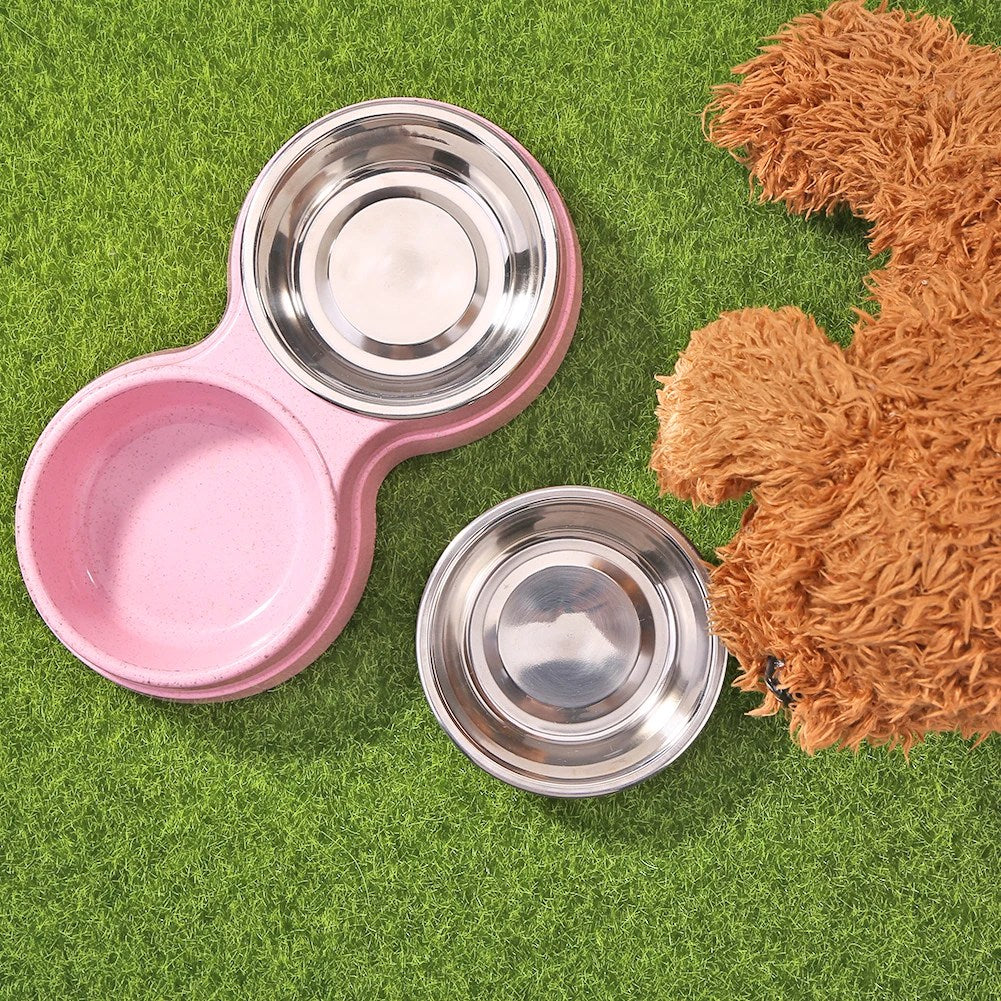 Dogs Double Pet Food Bowl Puppy Cats Dish Feeder Stainless Steel Drinking Water Bite Resistant Feeding Drinkware Dog Accessories