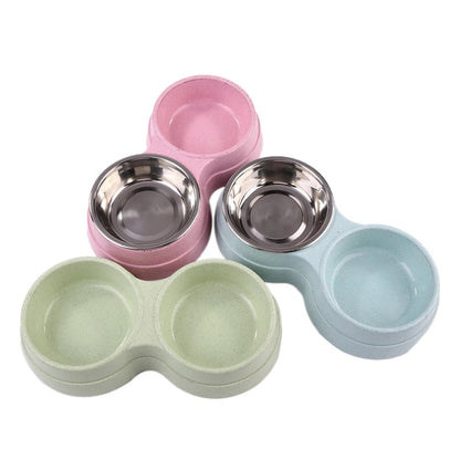 Dogs Double Pet Food Bowl Puppy Cats Dish Feeder Stainless Steel Drinking Water Bite Resistant Feeding Drinkware Dog Accessories