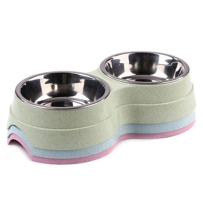 Dogs Double Pet Food Bowl Puppy Cats Dish Feeder Stainless Steel Drinking Water Bite Resistant Feeding Drinkware Dog Accessories