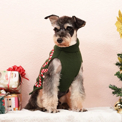 Puppy Knit New Year Dog Turtleneck Winter Clothes Pullover Green Sweatshirts Ugly Knitted Christmas Cat Sweater for Small Dogs
