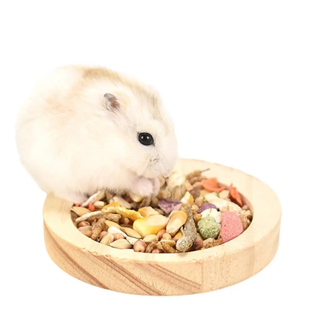 Wooden Hamster Feeding Bowl Hamster Food Bowl Small Animal Round Feeding Dish for Dwarf Syrian Hamsters Gerbils Mice