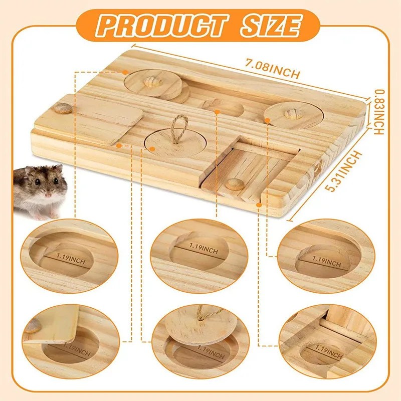 Wooden hamster feeder, golden bear hamster snacks, wooden tray, household pet supplies, hidden foraging toys