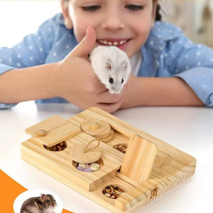 Wooden hamster feeder, golden bear hamster snacks, wooden tray, household pet supplies, hidden foraging toys