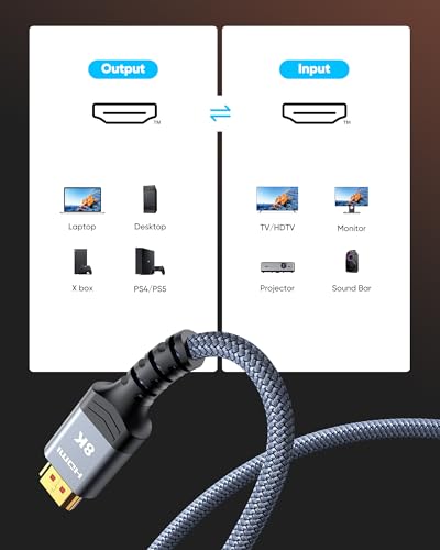 Highwings 8K 10K HDMI Cable 48Gbps 6.6FT/2M, Certified Ultra High Speed HDMI® Cable Braided Cord-4K@120Hz 8K@60Hz, DTS:X, HDCP 2.2 & 2.3, HDR 10 Compatible with Roku TV/PS5/HDTV/Blu-ray