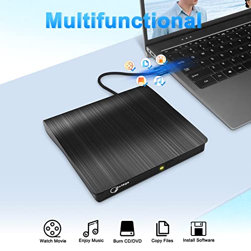 Gotega External DVD Drive, USB 3.0 Portable +/-RW , DVD Player for CD ROM Burner Compatible with Laptop Desktop PC Windows Linux OS Apple Mac Black