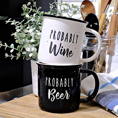 MAINEVENT Probably Beer Probably Wine Mug Set of 2 Ceramic Coffee