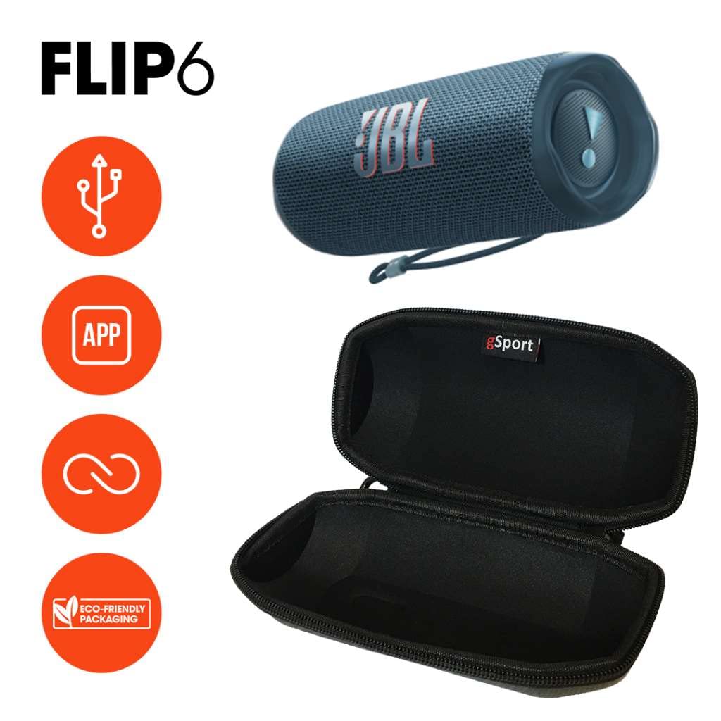 JBL FLIP 6 Waterproof Portable Speaker Bundle with gSport Carbon Fiber Case (Blue)