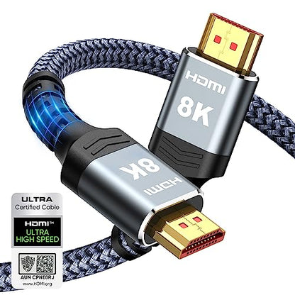 Highwings 8K 10K HDMI Cable 48Gbps 6.6FT/2M, Certified Ultra High Speed HDMI® Cable Braided Cord-4K@120Hz 8K@60Hz, DTS:X, HDCP 2.2 & 2.3, HDR 10 Compatible with Roku TV/PS5/HDTV/Blu-ray