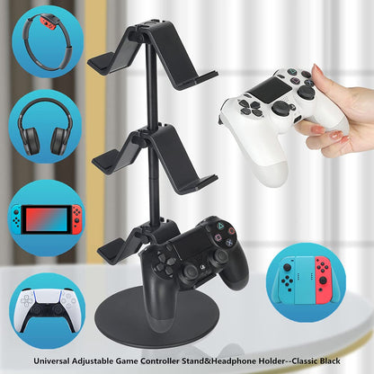 KELJUN Controller Stand 3 Tier,Headphone Holder, Multi Adjustable Game Controller Headset Hanger for All Universal Gaming PC Accessories, Xbox PS4 PS5 Nintendo Switch(Smart Black)