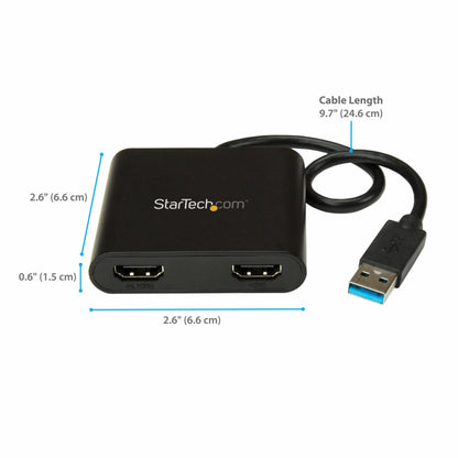 StarTech.com USB 3.0 to Dual HDMI Adapter - 1x 4K 30Hz & 1x 1080p - External Video & Graphics Card - USB Type-A to HDMI Dual Monitor Display Adapter - Supports Windows Only - Black (USB32HD2)