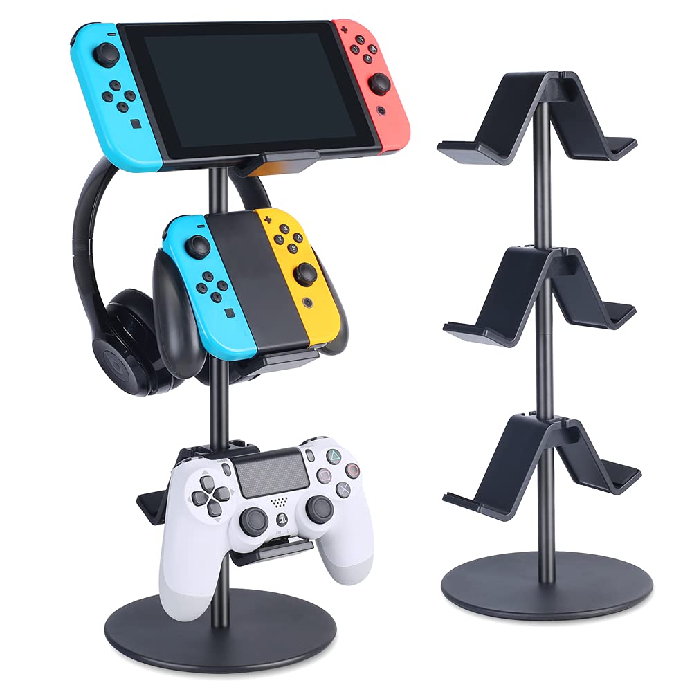 KELJUN Controller Stand 3 Tier,Headphone Holder, Multi Adjustable Game Controller Headset Hanger for All Universal Gaming PC Accessories, Xbox PS4 PS5 Nintendo Switch(Smart Black)