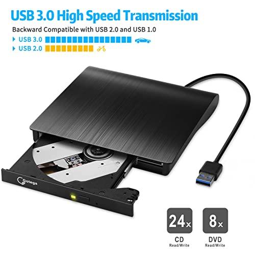 Gotega External DVD Drive, USB 3.0 Portable CD/DVD +/-RW Drive/DVD Player for Laptop CD ROM Burner Compatible with Laptop Desktop PC Windows Linux OS Apple Mac Black - GEAR4EVER