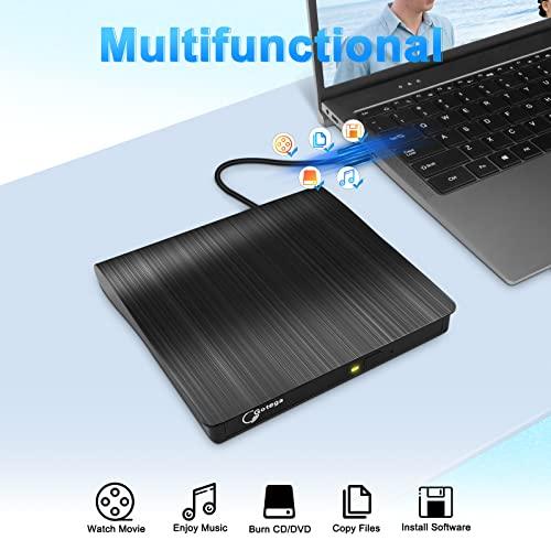 Gotega External DVD Drive, USB 3.0 Portable CD/DVD +/-RW Drive/DVD Player for Laptop CD ROM Burner Compatible with Laptop Desktop PC Windows Linux OS Apple Mac Black - GEAR4EVER