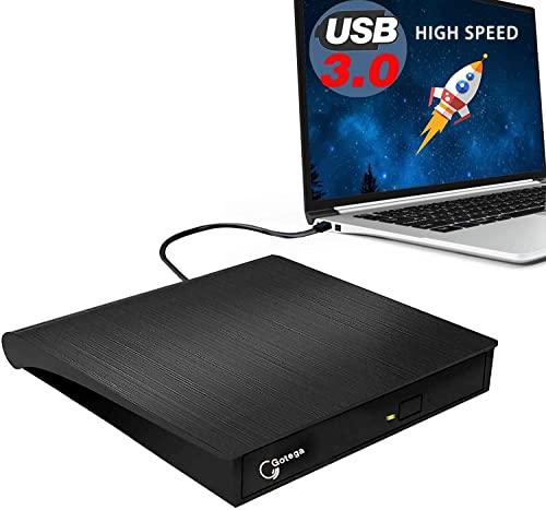 Gotega External DVD Drive, USB 3.0 Portable CD/DVD +/-RW Drive/DVD Player for Laptop CD ROM Burner Compatible with Laptop Desktop PC Windows Linux OS Apple Mac Black - GEAR4EVER