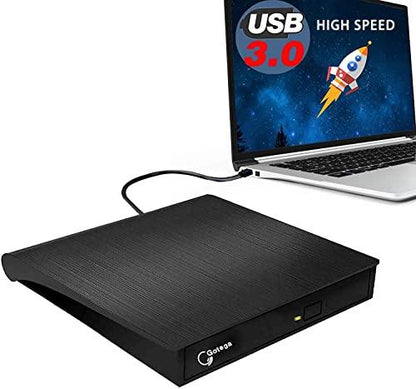 Gotega External DVD Drive, USB 3.0 Portable CD/DVD +/-RW Drive/DVD Player for Laptop CD ROM Burner Compatible with Laptop Desktop PC Windows Linux OS Apple Mac Black - GEAR4EVER