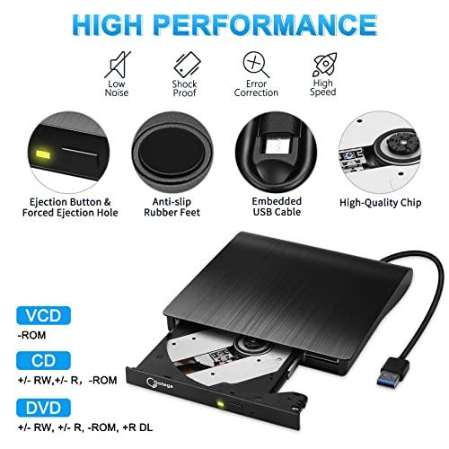 Gotega External DVD Drive, USB 3.0 Portable CD/DVD +/-RW Drive/DVD Player for Laptop CD ROM Burner Compatible with Laptop Desktop PC Windows Linux OS Apple Mac Black - GEAR4EVER