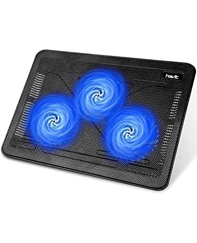 havit HV-F2056 15.6"-17" Laptop Cooler Cooling Pad - Slim Portable USB Powered (3 Fans), Black/Blue - GEAR4EVER