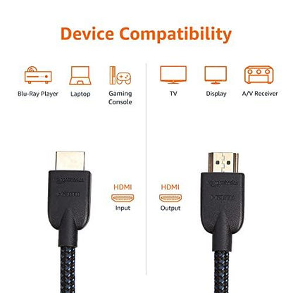 Amazon Basics HDMI Cable, 18Gbps High-Speed, 4K@60Hz, 2160p, Nylon-Braided Cord, Ethernet Ready, 3 Foot, Nylon - GEAR4EVER
