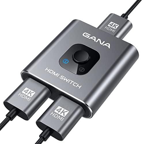 HDMI Switch 4k@60hz Splitter, GANA Aluminum Bidirectional HDMI Switcher 2 in 1 Out, Manual HDMI Hub Supports HD Compatible with Xbox PS5/4/3 Blu-Ray Player Fire Stick Roku (1 Display at a Time) - GEAR4EVER