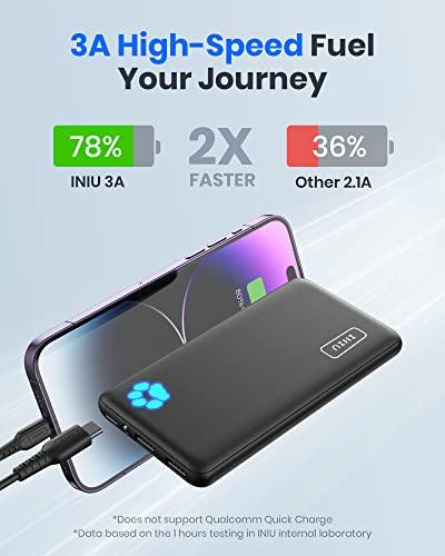 INIU Portable Charger, Slimmest 10000mAh 5V/3A Power Bank, USB C in&out High-Speed Charging Battery Pack, External Phone Powerbank Compatible with iPhone 14 13 12 11 Samsung S22 S21 Google LG iPad etc - GEAR4EVER