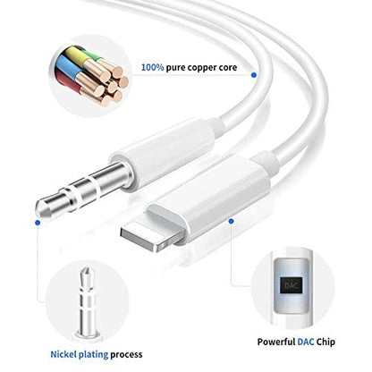 iSkey [Apple MFi Certified Aux Cord for iPhone, 3.5mm Aux Cable for Car Compatible with iPhone 13 12 11 XS XR X 8 7 6 iPad iPod for Car Home Stereo, Speaker, Headphone, Support All iOS Version - GEAR4EVER