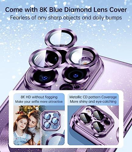 JUESHITUO Magnetic Glitter Case Designed for iPhone 14 Pro Max Case with Full Camera Protection and Strongest Magnetism, Soft TPU Plating Luxury Sparkly Shockproof Slim Case for Women Girls - Purple - GEAR4EVER