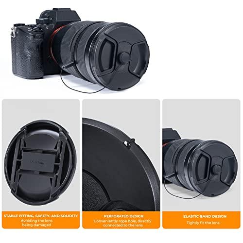 K&F Concept 77mm Lens Cap, 9-in-1 Center Pinch Lens Cover + Anti-Loss Keeper Leash + Microfiber Cleaning Cloth Kits Compatible with Nikon, Canon, Sony, Fujifilm Camera Lenses - GEAR4EVER